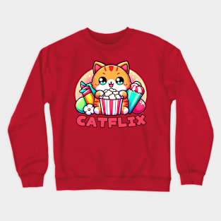 Popcorn cat for film lover Crewneck Sweatshirt